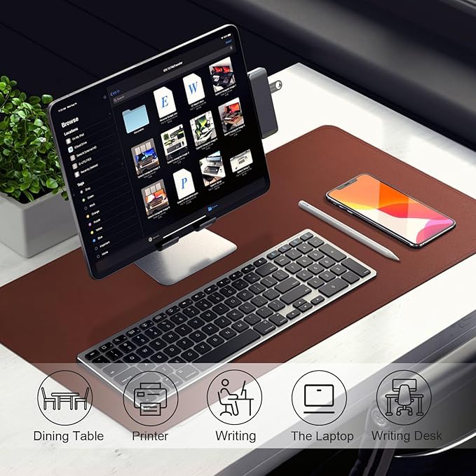 Large Desk Pad Mat, 47.2'' x 23.6'' Computer Mat for Desk, Leather Desk Pad Protector, Suede Sewing Desk Blotter, Non-Slip Office Desk Mat, Waterproof Desk Writing Pad for Office and Home Seal Brown