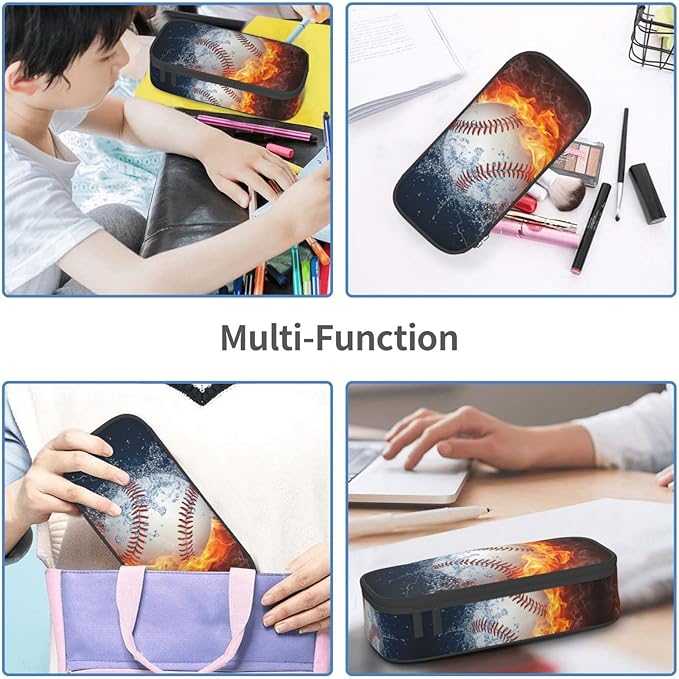 HKHEHOP Baseball Ball Pencil Case Big Capacity Storage Pencil Pouch Stationery Bags With Zipper Portable Pen Holder Box Organizer For Boys Girls Teens Student College School Office Supplies