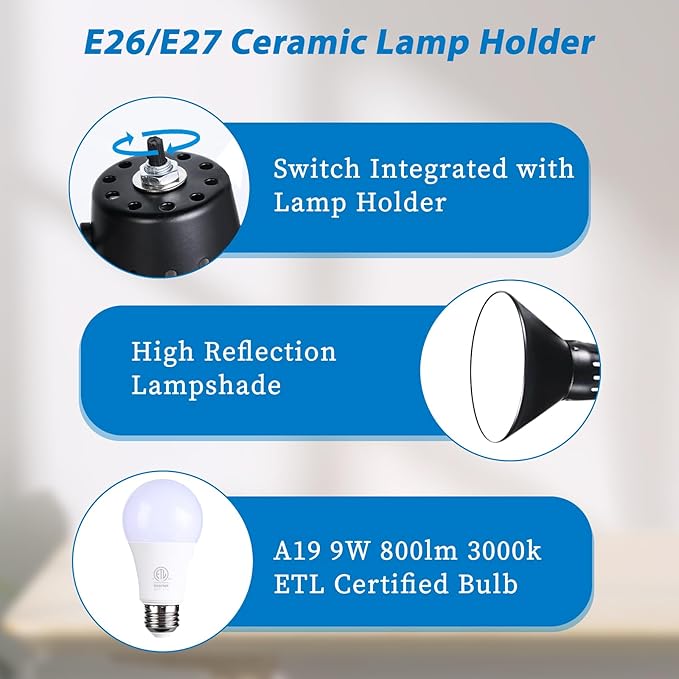 juttilax Swing Arm Desk Lamp for Home Office 360°Adjustable,Tall Metal Clamp on lamp with Bulb,Eye-Caring Clip on Desk Light for Computer Work Study Reading and Drafting