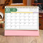 Small Desk Calendar 2026-2027, Standing Flip Desktop Calendar from January 2026 to June 2027 - Metal Ring Twin-Wire Binding Monthly Desktop Calendar for Home Office School (Pink)