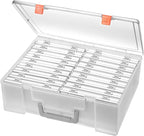 Photo Storage Box 4x6, 18 Inner Extra Large Organizer Acid-Free Photo Keeper Storage Case, Plastic Craft Storage Box for Stickers Stamps Seeds (Clear, 18 Boxes)