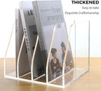 AIMOLLY Acrylic Magazine File Holder, 4 Vertical Compartments Desk Document Sorter Organizer, Clear Folder Rack Binder for Office/Home/Classroom, for Documents, Tablet, Magazines, Books & Accessories