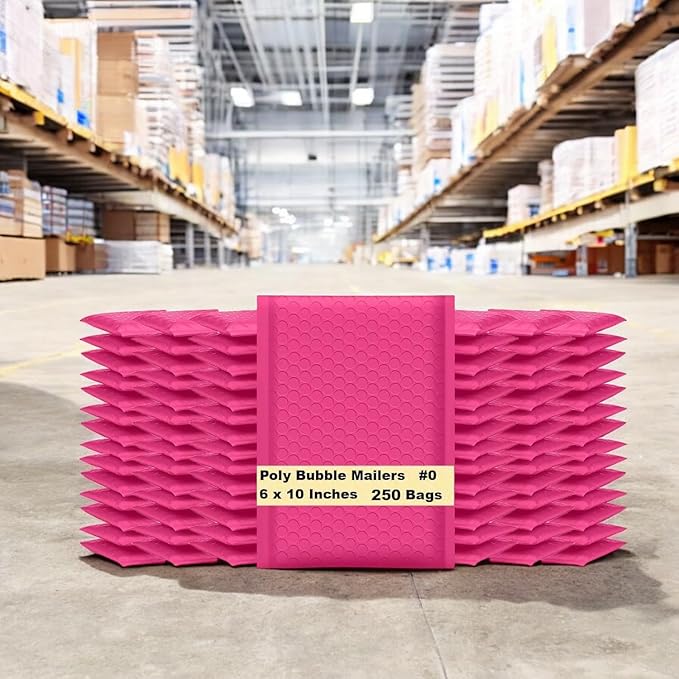 iMBAPrice 6x10 Inch Hot Pink Bubble Mailers #0 – 250 Pack Self-Seal Padded Envelopes, Waterproof Bubble Shipping Bags for Small Business, Mailing & Packaging