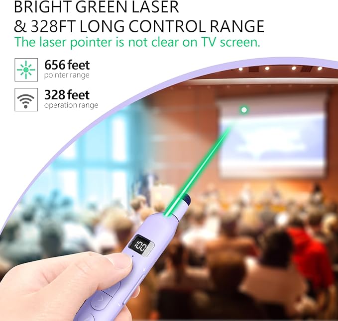 Norwii N21 Bluetooth Presentation Clicker with Telescopic Teaching Pointer, Presentation Remote with Retractable Stick for PowerPiont, Wireless Presenter, Slide Advancer - Purple