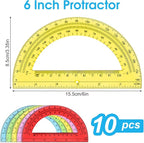 Hoiny 10 Pack Clear Protractor, 6 Inch Plastic Protractors, 180 Degrees Accurate Math Geometry Tools for School, Office, Classroom (Mixed Colors)