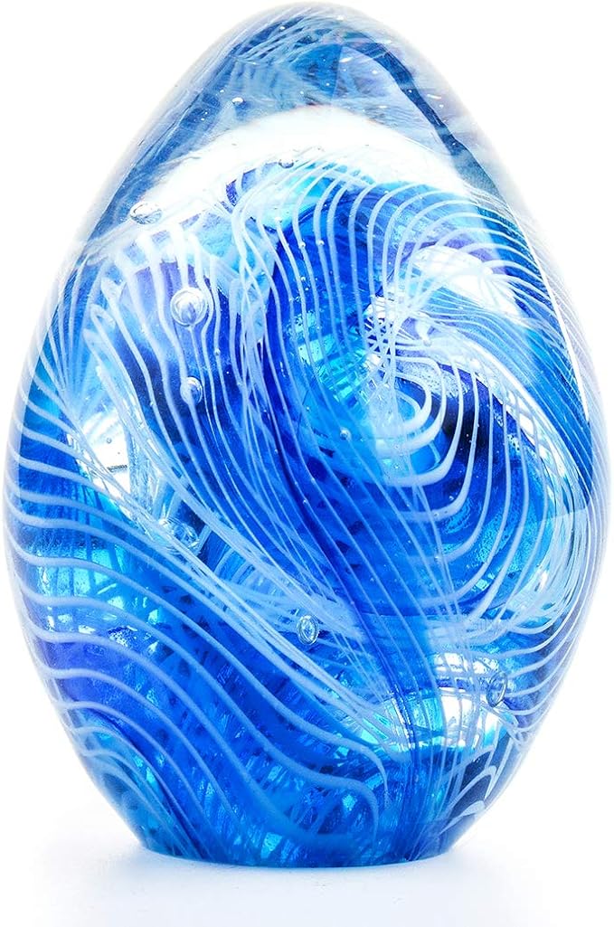 QFkris Crystal Blessings Paperweight Easter Eggs 3.4" Blown Glass Art Figurine Collectibles Desk Decor (Blue)