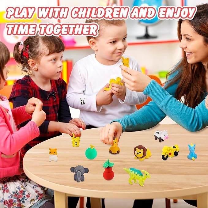 URSKYTOUS 130Pcs Animal Erasers Kids Desk Pets Pencil Erasers 3D Puzzle Bulk Mini Animal Food Eraser Toys Fun Cute Eraser for Classroom Rewards, Game Prizes, Treasure Box, Easter Egg Fillers
