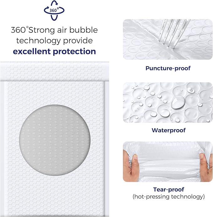Fuxury White Bubble Mailers 10.5x16" 40 Pack,Padded Envelopes Self Seal Bubble Mailer Waterproof Padded Mailer Bubble Envelopes Cushioning Bubble Shipping Mailer for Clothing, Packaging&Small Business