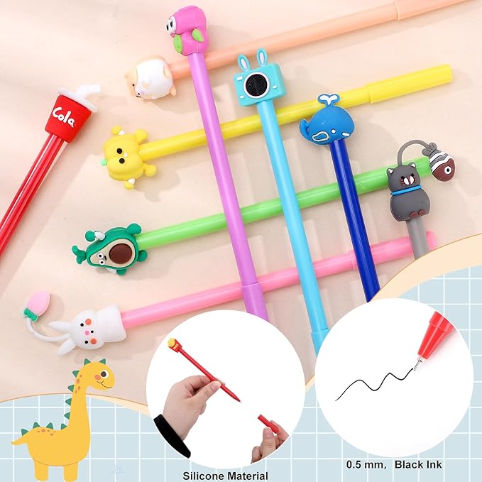 BESARME 30 PCS Cartoon Fun Pens for Adults, Cute Pens Bulk Gel Pen Prizes Classroom Rewards School Office Home Birthday Valentine's Day Classroom Gift Exchange Party Favors Goodie Bag Stuffers