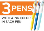 BIC 4-Color Retractable Ballpoint Pen, Long-Lasting Ink and Comfortable Wide Barrel, 3-Count Pack in Assorted Ink