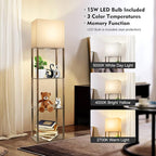 RUNTOP Plus Floor Lamp with Shelves, Modern Shelf Floor Lamp with 15W 3CCT LED Bulb and Memory Function, Wide Shelf Lamp for Display Storage, Standing Lamps for Living Room, Bedroom, Office, Corner
