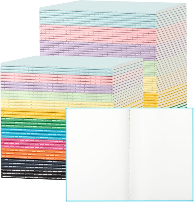 ALKALO 120 Pack Colorful Blank Notebooks for writing, Journals Bulk, A5 Composition Books, 8.3x5.5 Inch, 60 Pages, 30 Sheets Sketchbooks for Office School Travel Supplies (Blank-120 pack, 12 Colors)