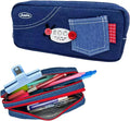 Haumei Canvas Pencil Case Large Capacity, Big Denim Pen Pouch with Zipper, Cute Durable Portable Stationary Storage Bag Organizer for Adults Women, Dark Blue, Button
