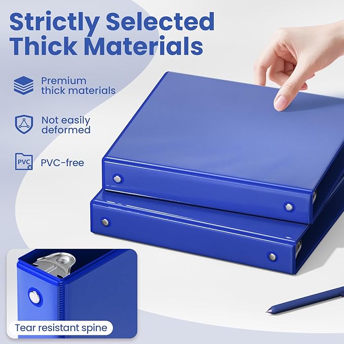 SUNEE 3 Ring Binder 1 Inch 1 Pack, Clear View Binder Three Ring PVC-Free (Fit 8.5x11 Inches) for School or Office Supplies, Cobalt Blue
