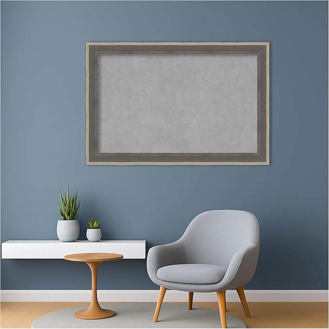 Amanti Art Grey Framed Magnetic Board 25x37 Large Vision Board for use with Magnets, 100% Metal Sheet to Display Items as Office Decor or for Home Organization in mudroom, Kitchen or Kids Room