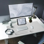 Bloss Leather Desk Pad and Keyboard Wrist Rest, Large Mouse Pad + Keyboard Pad+Mouse Wrist Support, Non-Slip Desk Mat Protector for Office, Home(35.4×15.7 Inches, Light Grey)