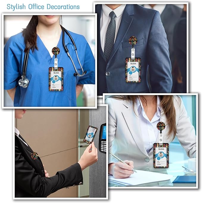 Floral Bookshelf Lanyards for ID Badges, Badge Holder with Lanyard Detachable, Badge Reel Retractable Keychain Clip, Cruise Ship Cards Holder Protector Name Tags, Teacher Nurse Office Women Gifts
