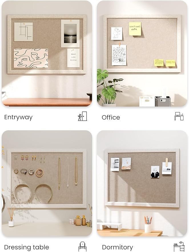 Fluxynara Foldable Cork Board Alternative, Felt Bulletin Board 24" x 18" Oatmeal Frame with 16 Adhesive Tabs, Pin Board for Home Office, Classroom, Entryway, Kitchen Wall Decor—Deep Camel