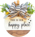 Wood front door sign Wood sign Home decor Welcome sign Sign for front door House warming gift Wedding gift (Happy place-DS001(A6) S003, 18" Width)