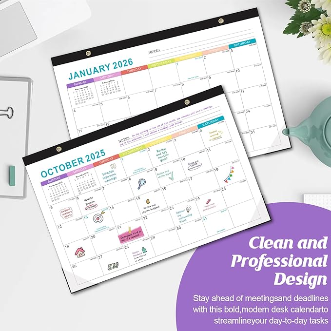 Gannyfer Desk Calendar 2026, Fridge Calendar Magnet, 18 Monthly Small Yearly Desk/Wall 2026 Calendar, Use Now to Dec 2026, 14" x 11", with Plastic Cover Corner Protectors Hanging String, 2025-2026 Desk Calendar for Office, Home and School (3 Sticker)