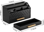 dreampossible Black Wood Desk Organizer and Accessories with Drawer, Bill Mail Organizer and File Mail Holder for Office Supplies, Modern Desk Accessories & Workspace Organizers for Desk Organization