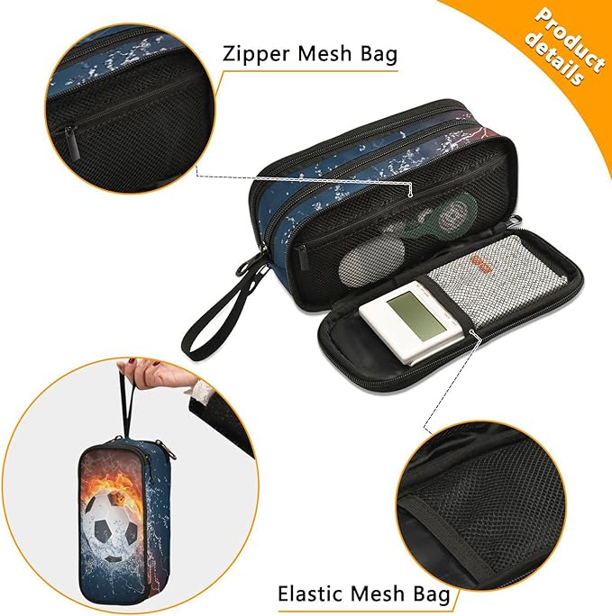 BOENLE Soccer Football Ball Pencil Case Box Boys Girls Large Pencil Pouch with Zipper Compartments Big Capacity Stationery Pen Bag Organizer for Kids Teens Adults School Office