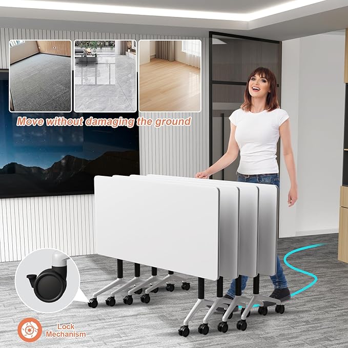 Conference Table Flip Top Mobile Conference Room Tables,Folding Conference Table with Wheels,Large Meeting Training Seminar Table Saving Space for Office Classroom(12A,70.8'')