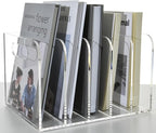 AIMOLLY Clear Acrylic Organizers - 5 Vertical Compartments Acrylic Folder Organizer & File Organizer, Desk Document Storage Bins for Magazines, Binders - Multipurpose Home Office Desk Organizer