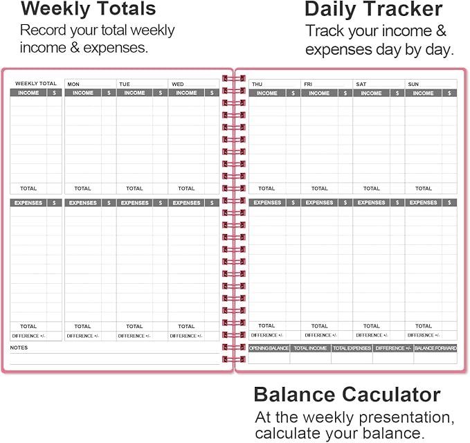 Heveboik Income & Expense Log Book - A4 Income and Expense Tracker for Small Business, Accounting Bookkeeping Tracking for Woman and Man, 8" x 10.5", Pink