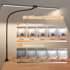 ShineTech Led Desk Lamp for Office Home, Bright Double Head Desk Light with Clamp, Architect Task Lamp 50 Lighting Modes Adjustable Flexible Lamp