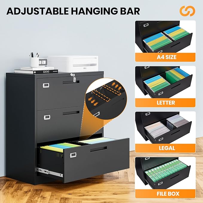 AFAIF 3 Drawer File Cabinets for Home Office, Office Storage Caninets Steel Cabnet for Letter/Legal/A4/F4-Assembly Required