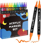 Arrtx Acrylic Pens Paint Markers 32 Colors, Dual Tip Acrylic Paint Markers with Brush Tip and Fine Tip, Art Supplies for Rock Painting, Wood, Ceramic, Fabric, Glass, DIY Crafts