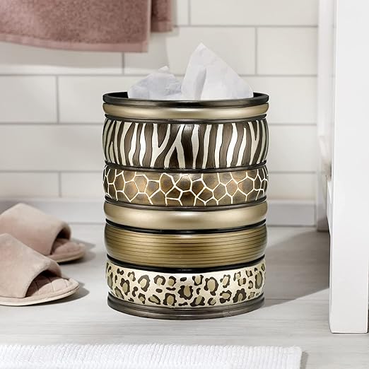 Zahari Home Decorative Trash Can for Bathroom, Office & Bedroom - 2.1 Gallons Stylish & Small Trash Can for Dorms, Desktop & Restroom - Chic Waste Basket for Compact Spaces, Safari Stripes
