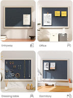 Fluxynara Felt Cork Board Alternative, Felt Bulletin Board 16" x 12" Oatmeal Frame with 8 Adhesive Tabs, Pin Board for Home Office, Classroom, Entryway, Kitchen Wall Decor—Navy Blue