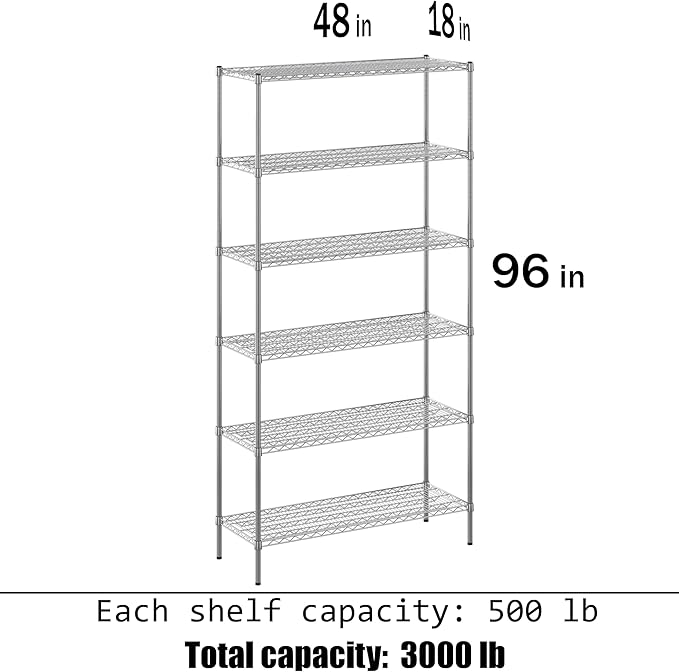 Regal Altair Wire Shelving Kit | NSF Commercial Storage Rack Unit (6-Tier | 96" Height, 18" Deep x 48" Wide)