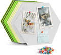 Uoisaiko 12" Large Bulletin Board with 30 Push Pins, Pack of 8 Hexagon Felt Pin Board Notice Boards for Home Office Kitchen, Felt Wall Tiles for Photos Memos (White Green)