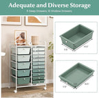 COSTWAY 15-Drawer Rolling Storage Cart, Mobile Utility Cart with Heavy-duty Frame & Lockable Wheels, Multipurpose Storage Organizer for Paper, Office, School, Green Gradient