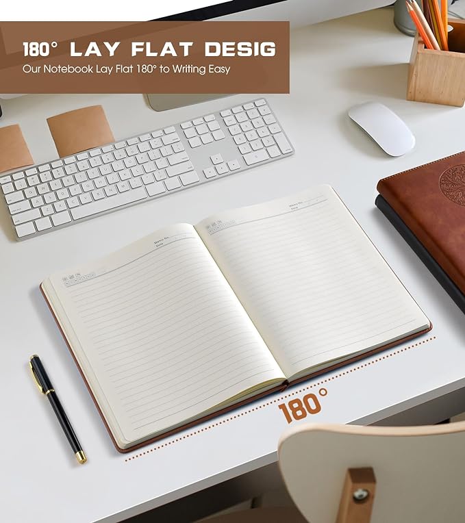 Biuwory Lined Journal Notebook for Women Men,256 Pages B5 Large Hardcover Leather Journals for Writing,Travel,Business,Work & School,College Ruled Notebooks for Note Taking,Diary Notepad 7.8"×10.2"