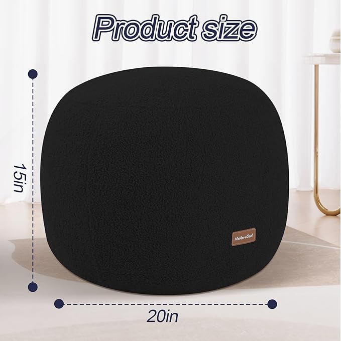 MeMoreCool Stuffed Round Pouf Ottoman Foot Rest, Floor Pouf Foot Stool with Soft Foam Chunk Filling, Small Round Ottoman Footstool Circle Footrest for Living Room, Black