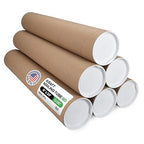 Cardboard Mailing Tubes, 4" x 24" with Plastic Caps, Pack of 6 - USA-Made USPS Approved Poster Tube for Documents & Blueprints - Reinforced Mailing Cylinders for Shipping & Storage by IDL Packaging