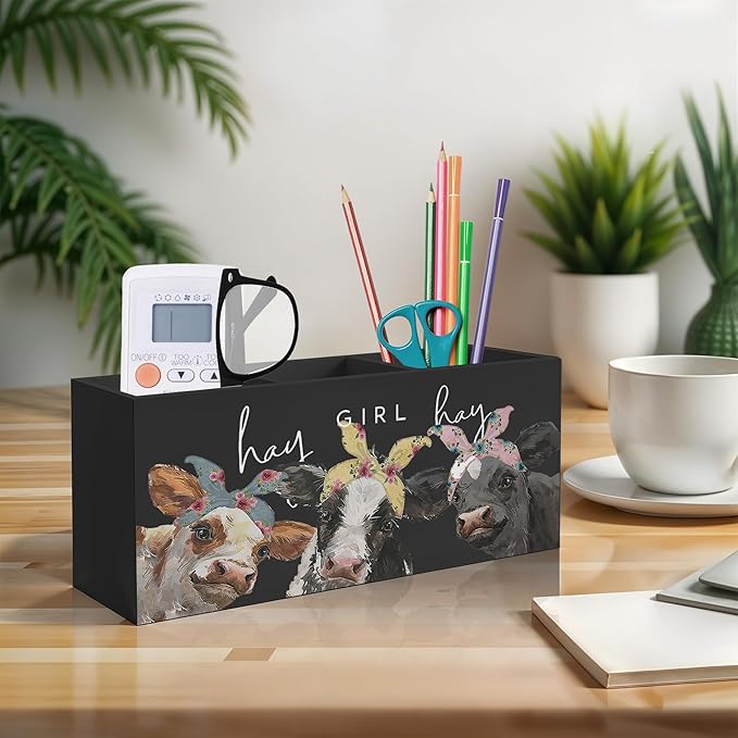 Exqcom Hay Girl Hay Cow Makeup Brush Toothbrush Holder, Pen Pencil Holder, Organizer for Bathroom Vanity Dorm, Cow Lover Gifts for Home Office Dorm Desk Accessories
