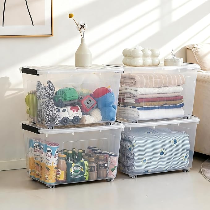Citylife 82 QT Clear Plastic Storage Bins with Lids Stackable and Nestable Storage Boxes with Lids Large Plastic Storage Containers for Garage, Closet, Kitchen, 4 Packs
