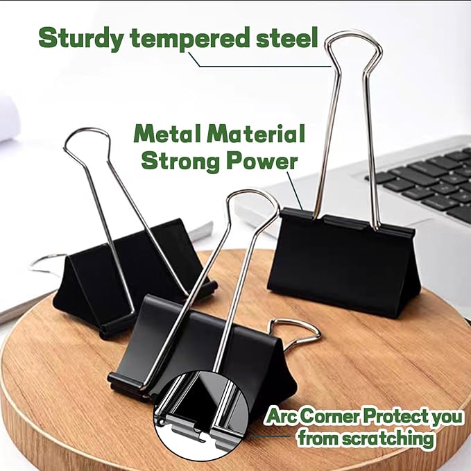 TOTDTDA 3 Inch Extra Large Jumbo Binder Clips (24 Pack), Heavy Duty Paper Clamps for Office and Home Supplies, Black