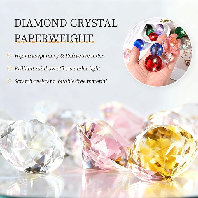 PATIKIL 5 Pcs Diamond Crystal Paperweight, 40mm / 1.57 Inch Crystal Paperweight Paper Weight for Home Office Desktop Table Decor Wedding Party Jewelry Ornaments, Green