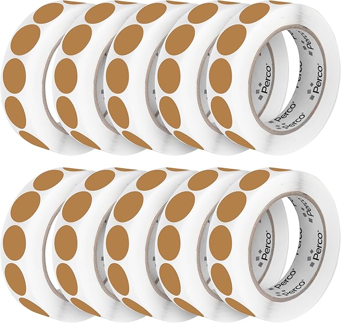 Perco Kraft Brown 1-Inch Perforated Circle Dot Sticker Labels — 10 Rolls, 10,000 Round Stickers — Natural, Cardboard-Like Surface with Permanent Adhesive for Organizing, Crafting & More—Made in USA