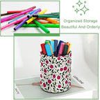 Leather Pen Holder for Desk, Cherry Pattern Pencil Cup Desktop Organizer Makeup Brush Holders Office Supplies for Home, Kids & School