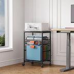 Marbrasse Rolling File Cart with Handle, Mobile File Cabinet on Lockable Wheels, Office Filing Cabinet Organizer, Printer Stand with Hanging File Folder Organizer for Home Office - Dark Brown