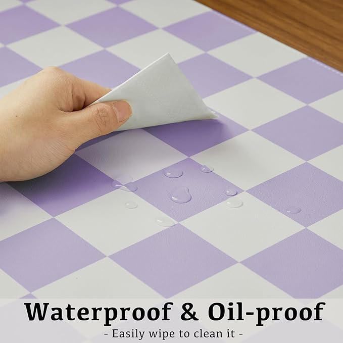 Ohocut Checkered Desk Mat, 31.5" x 15.7" Large Cute Purple Aesthetic Retro Girl Women Accessories, PU Leather Computer Laptop Mat Mouse Keyboard Pad, Desk Writing Makeup Mat for Vanity/Work/Home Decor