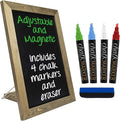 Excello Global Products Rustic Tabletop Chalkboard: Includes 4 Liquid Chalk Markers Magnetic Eraser - Adjustable Small Magnetic Board Kitchen Sign - Vintage Decoration Countertop Memo - 15"x11" Inches