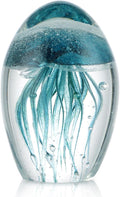 Sanbege Hand Blown Glass Jellyfish Figurine, Glow in The Dark Paperweight, Collectible Sea Creature Statue Decor for Home, Office, Party Decoration and Gift (Turquoise)